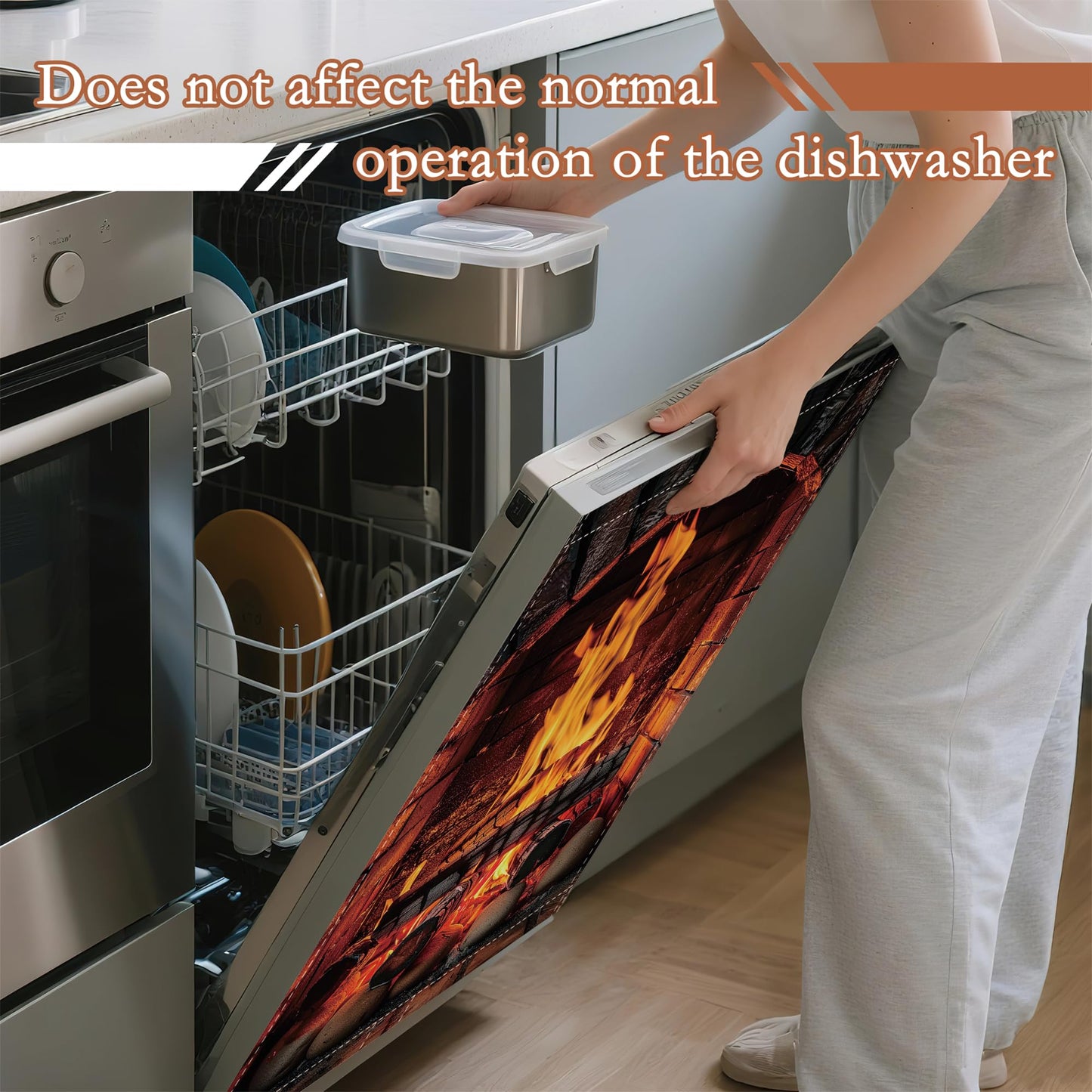 Cozy Fireplace Dishwasher Cover Panel Magnetic,Rustic Warm Home Dishwasher Magnet Decorative Cover for Refrigerator Kitchen Home Decor Reusable Waterproof 23x26 Inch