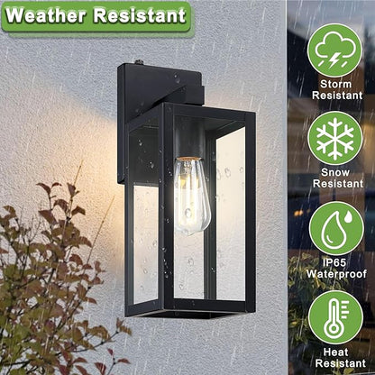 GRUENLICH Dusk to Dawn Large Outdoor Wall Lantern, Wall Sconce as Porch Lighting Fixture, E26 Base Max 60W, Metal Housing with Glass Shade (Black, 1-Pack)