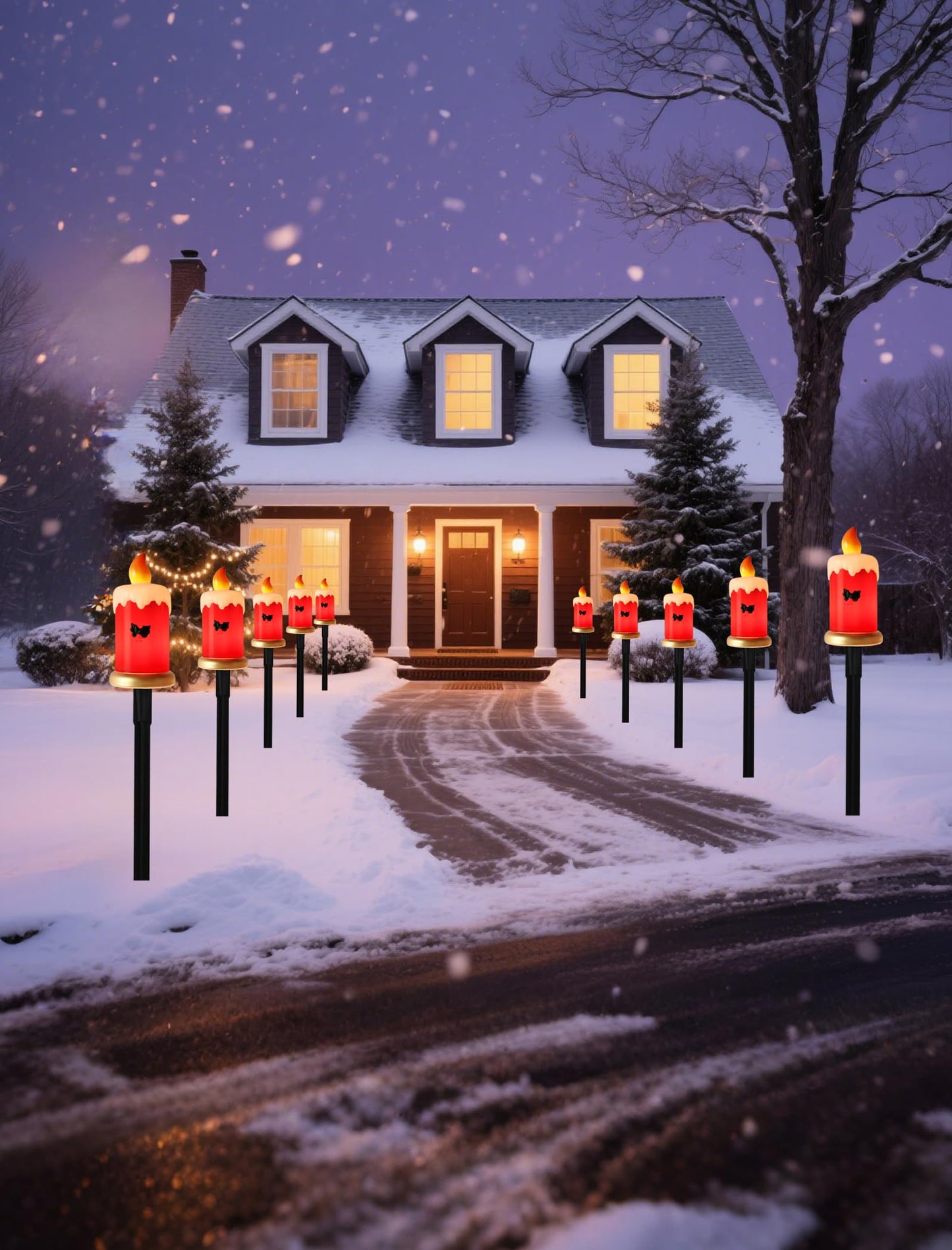 Hobbynors Set of 5 Christmas Candle Pathway Lights, Classic Red Outdoor Christmas Decorations for Yard, Weatherproof C7 LED Garden Stakes for Holiday Entryway & Walkway