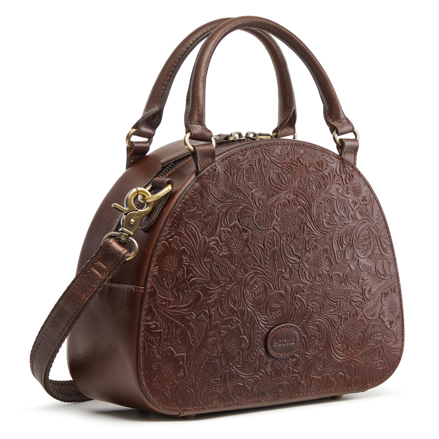 S-ZONE Leather Crossbody Bags for Women Vintage Handbag Top Handle Purse Designer Dome Satchel