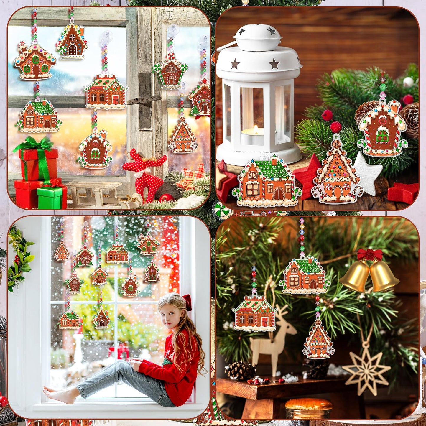 Beeveer 30 Sets Christmas Ornament Gingerbread House Suncatchers Window Art Kits, DIY Suncatchers Bulk Crafts Paint Your Own Window Ornaments for Boys Girls Classroom Party Birthday Activity Decor