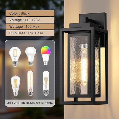 Water Ripple Outdoor Wall Lantern, Exterior Porch Light Fixture Black, 2 Pack Waterproof Wall Lights Fixture, Outside Garage Sconce Lighting, Porch Light Fixture, Mount Lamp, for Patio Outdoor Indoor