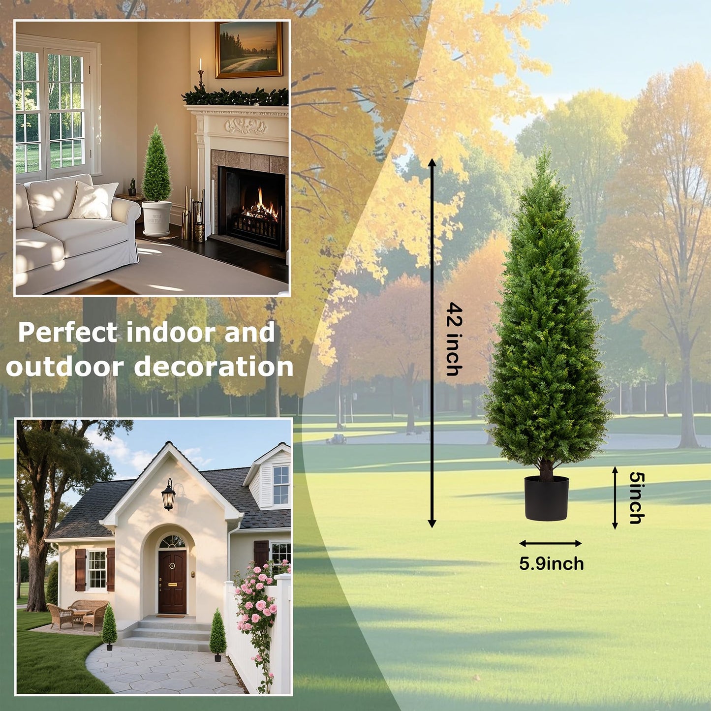 4ft Artificial Cedar Trees Artificial Topiary Trees Set of 2 Faux Cypress Plants UV Resistant Potted Bushes Faux Shrubs for Outdoor Indoor Front Porch Garden