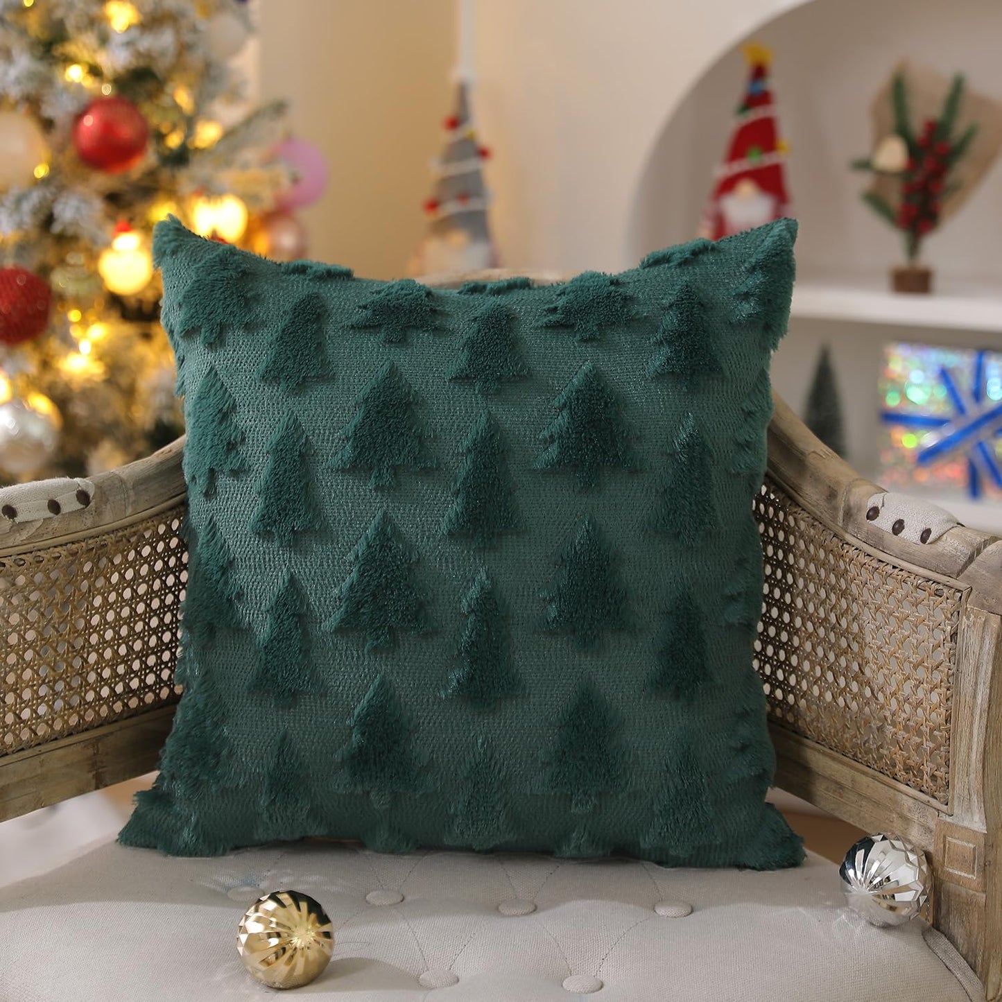 DFXSZ Christmas Tree Pillow Covers 18x18 inch Set of 2 Christmas Decoration Green Soft Plush Faux Fur Jacquard Throw Pillows for Bedroom Sofa Holiday Festivals Winter Home Decor PTK006A18
