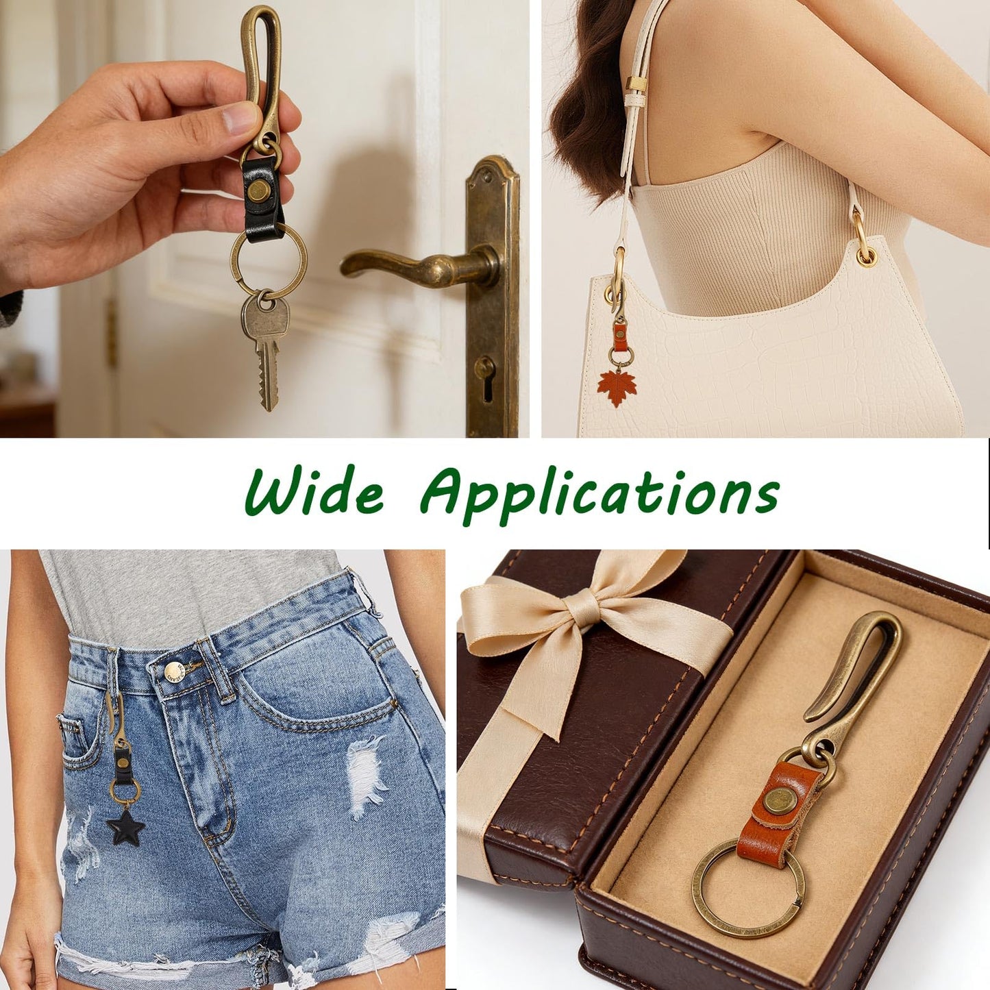 FREEBLOSS 4pcs Fish Hook Keychain Retro Leather Alloy Keyring U Shaped Keychain Mini Keychain for Women Men Handbags Backpacks Accessories, 2 Colors