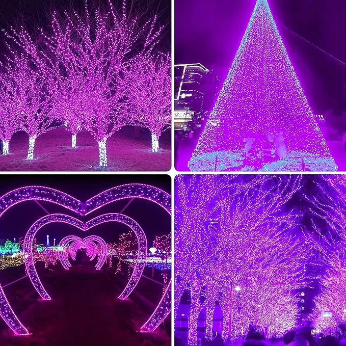 2 Pack 480 LED Solar Chrismas Lights Outdoor, 170 FT Super Long Solar String Lights for Outside with 8 Modes & Memory Function, Waterproof Twinkle Light for Xmas Tree Yard Party Decorations(Purple)