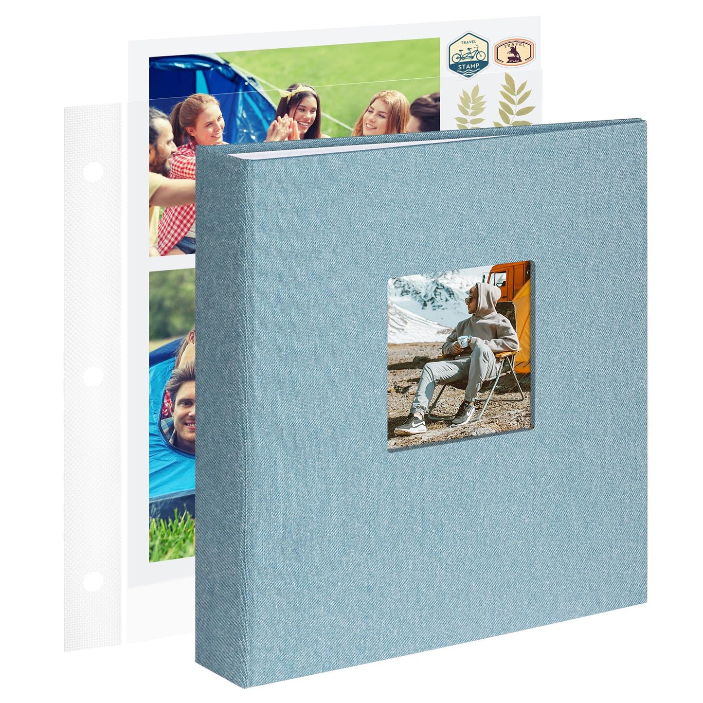 1DOT2 8.5x11 Inch Large 3 Ring DIY Scrapbook Photo Album with 30 Plastic Sleeves 60 Pages Blank Scrapbooks, 8.5 x 11 Scrap Book Albums for Baby Travel Wedding Graduation kids (Cyan Blue)