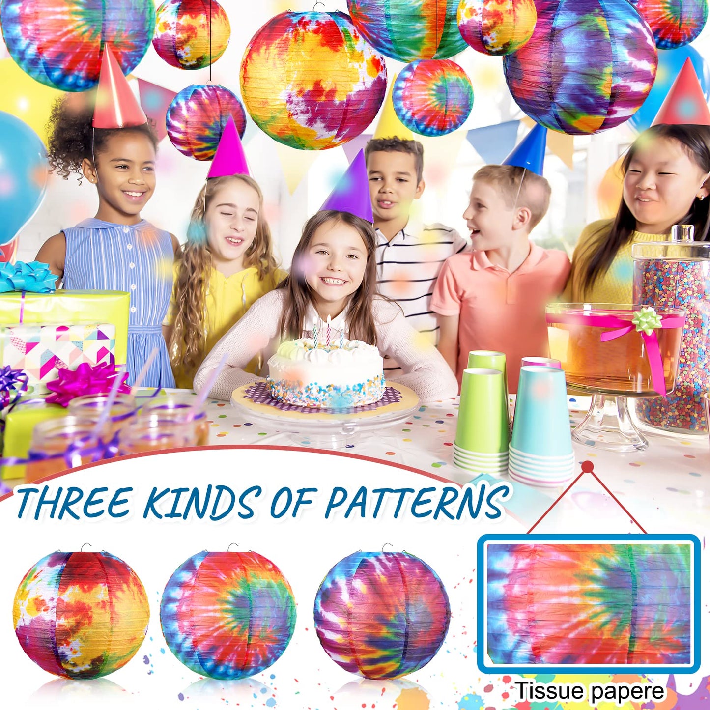 10 Pcs Tie Dyed Groovy Paper Lanterns Chinese/ Japanese Lanterns Groovy Party Decorations Tie Dye Party Supplies Classroom Hanging Ceiling Decorations for Home Decor Parties Weddings (12 Inch/ 6 Inch)