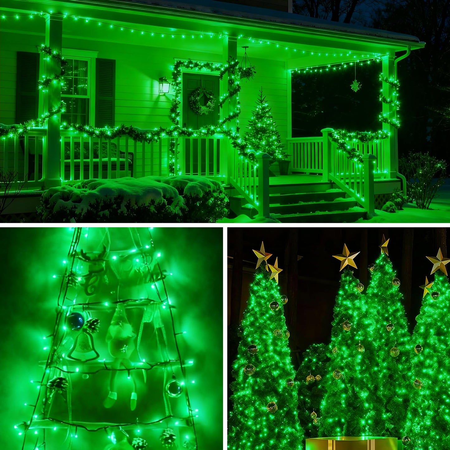 QITONG 500LED Green String Lights, 165ft Christmas Lights Outdoor Waterproof with Plug in, Green Wire Twinkle Tree Lights Indoor with 8 Modes