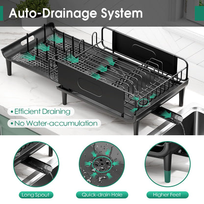 Extendable Dish Drying Rack for Kitchen Counter, Large Expandable Dish Rack with Multifunctional Drainboard for Pan Pot, Collapsible dish drainer, Foldable Plate Strainer for Home Countertop Storage