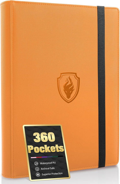 Premium 9 Pocket Card Binder - Sturdy PU Cover Trading Card Album for 360 Cards | Sleek Orange Holder for Game & Sports Cards