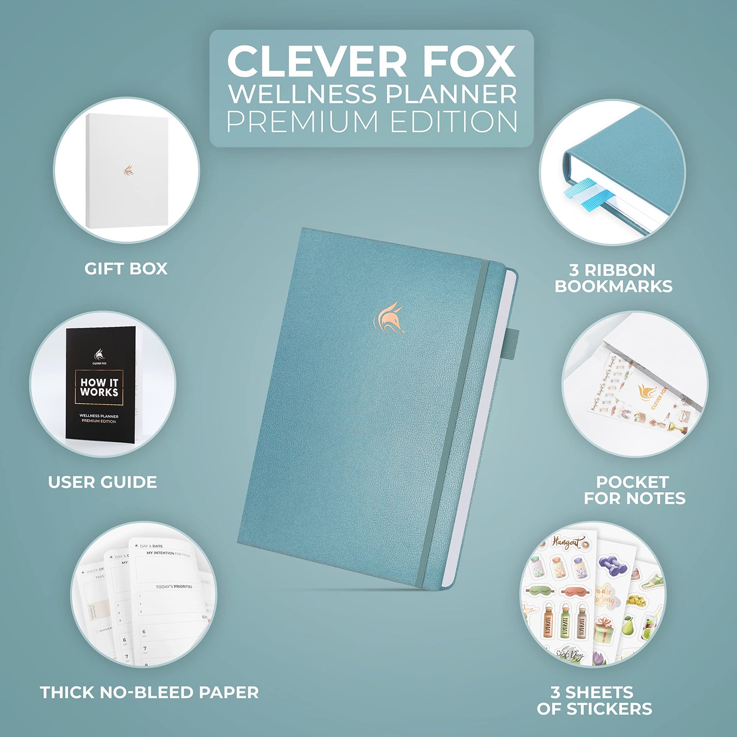 Clever Fox Wellness Planner Premium – Daily Lifestyle Journal to Support Health, Nutrition & Exercise – Healthy Living Journal with Meal, Exercise & Habit Trackers – Lasts 3 Months (Aquamarine)