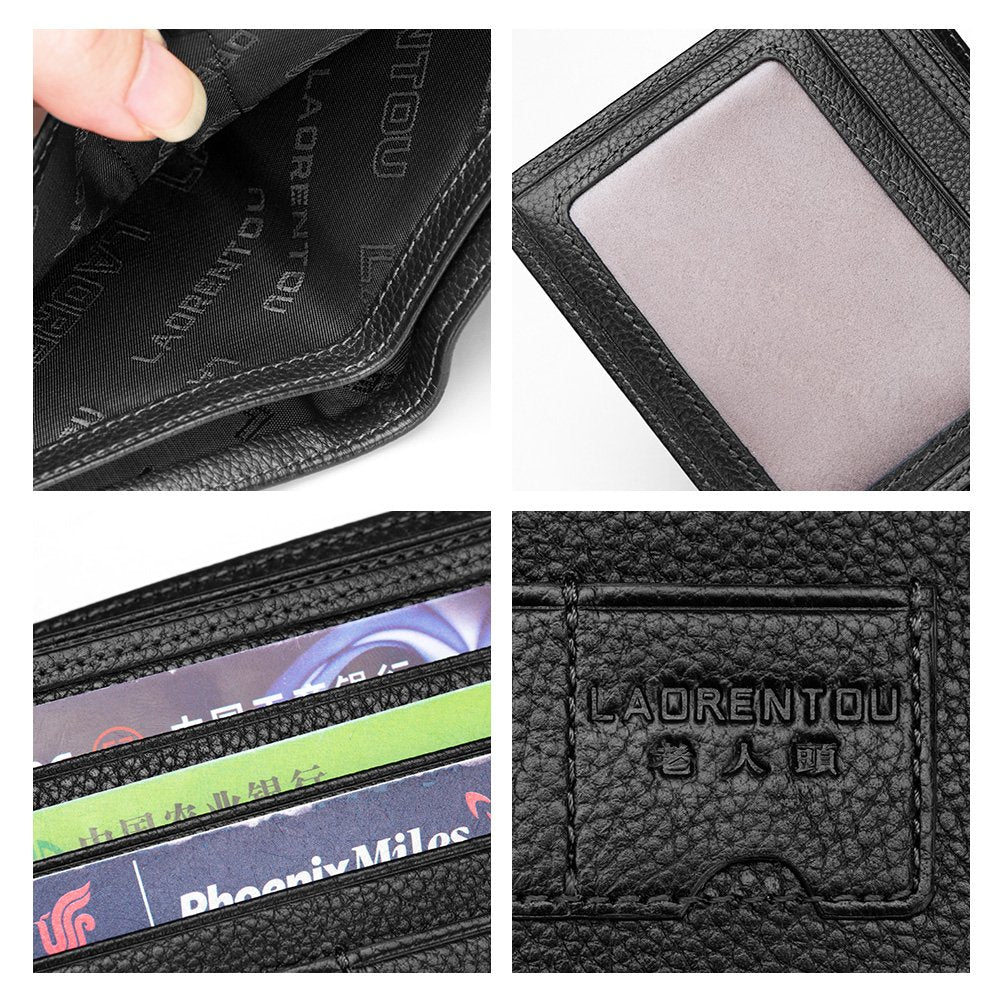 LAORENTOU Men's Wallets Genuine Leather Mens Bifold Wallets with Zipper Coin Pocket Casual Men Purse Slim Wallet