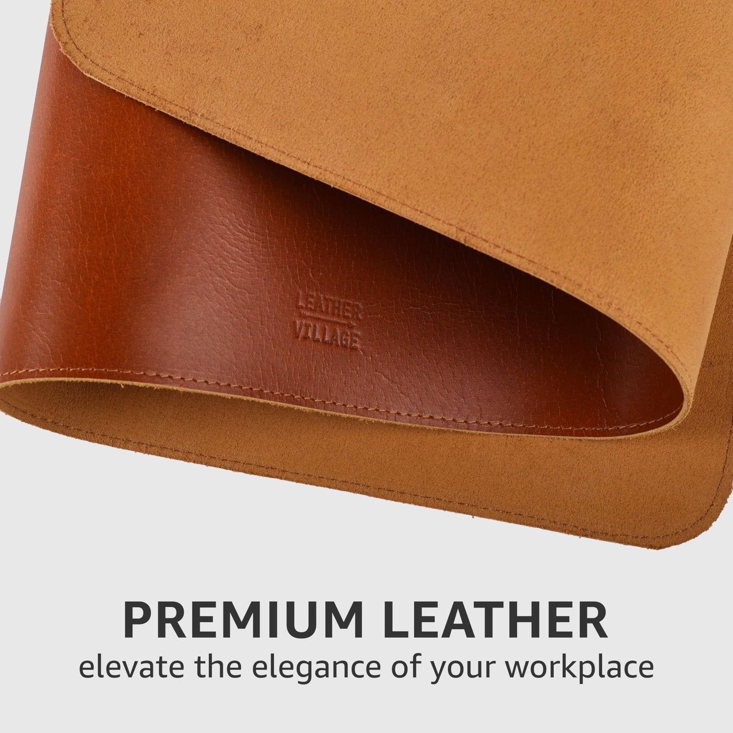 LEATHER VILLAGE Real Leather Desk Pad (3mm) Thick Double Layer Desk Mat Cover Blotter Large Full Grain Protector for Keyboard, Mouse & Laptop – Office Table Mat & Desktop Accessories–(32''x16'')-Tan