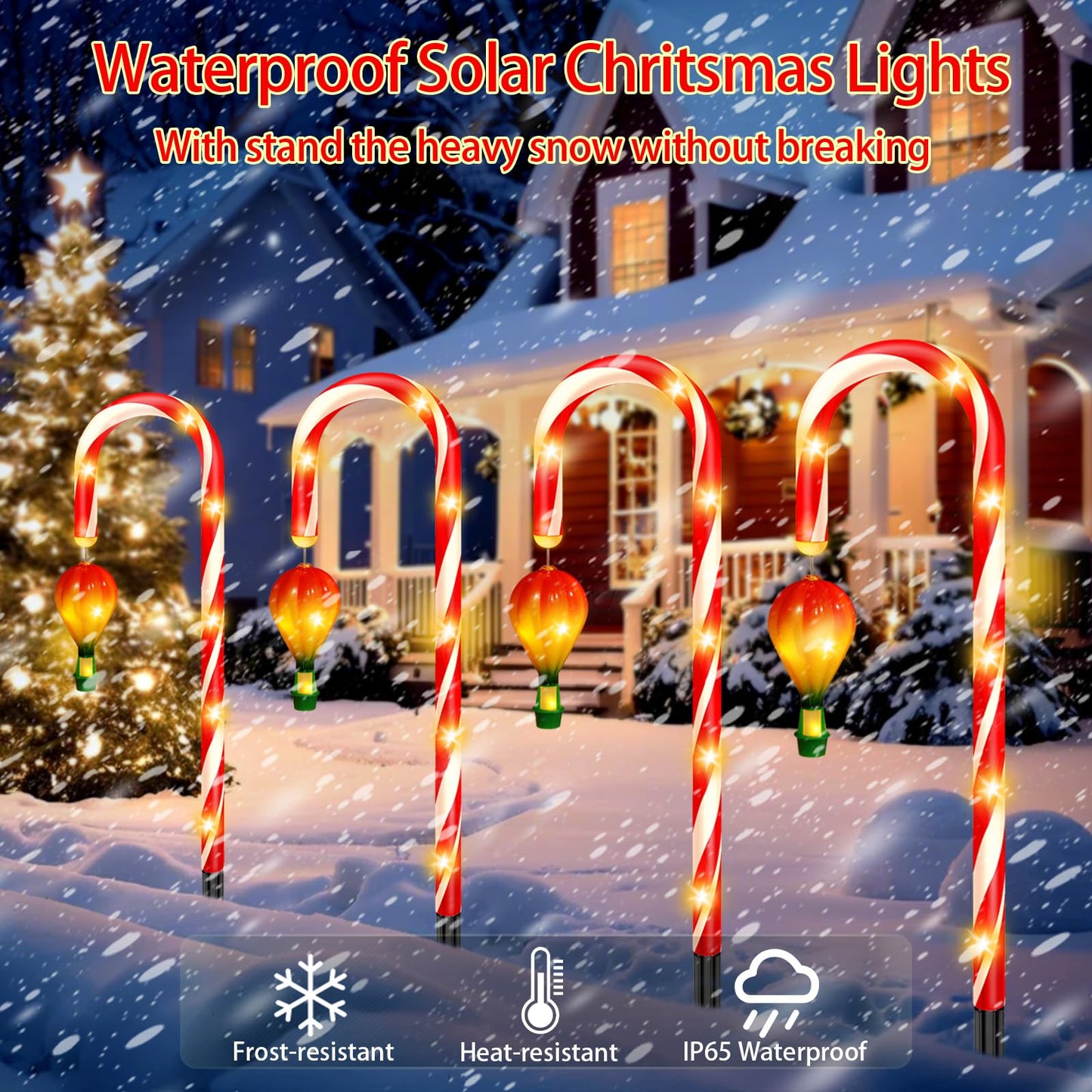 12 Pack Outdoor Solar Christmas Decorations, 180 Bright LED Solar Candy Cane Christmas Lights 8 Lighting Modes, Waterproof Outside Xmas Decorations with Lantern Decor Lights for Pathway Yard Garden