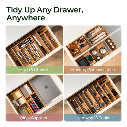 Carbonized Bamboo Kitchen Drawer Organizer, 8 Slots Silverware Organizer, Utensil Holder & Cutlery Tray, 2.2" Deep for Extra Capacity, Non-Slip Feet Included