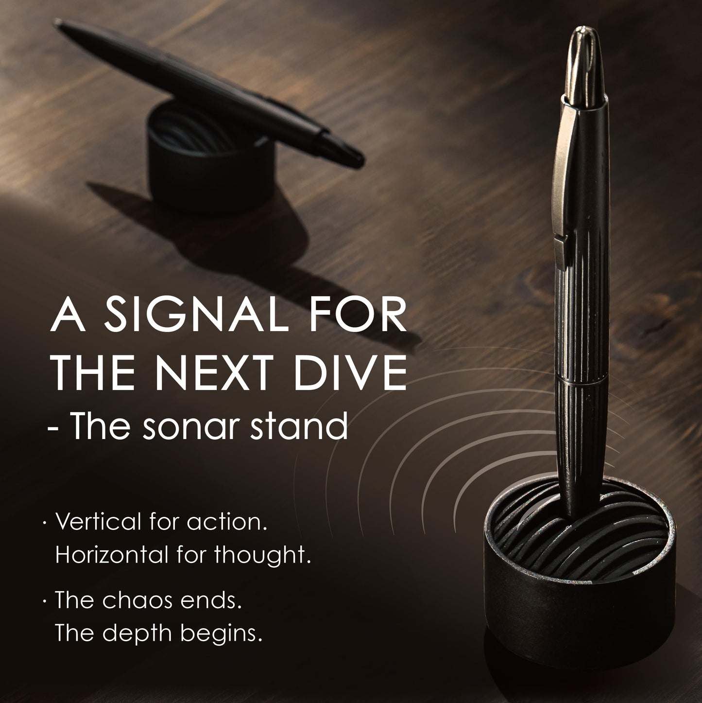 TAG Submarine Luxury Ballpoint Pen with Sonar Stand, Turbine Twist Desk Pen, Shadow Black Aerospace Aluminum Writing Instrument, Schmidt Refill, Fancy Executive Gift Pen