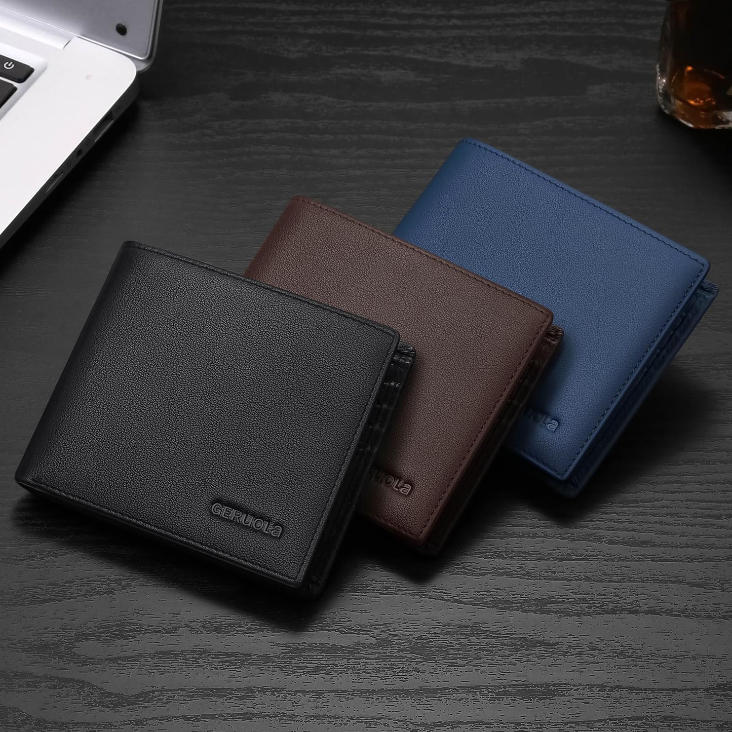 Leather Wallets for Men, Genuine Leather Mens Wallets Bifold Rfid Blocking with 2 ID Windows Bifold Top Flip, Extra Capacity Travel Wallet (Black)