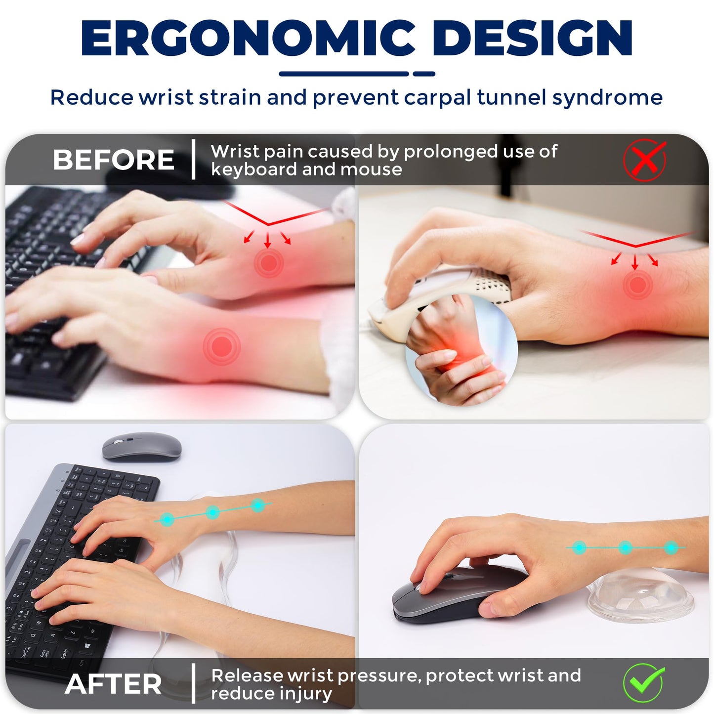 ABRONDA Gel Wrist Rest for Keyboard and Mouse, Wrist Rest for Keyboard, Mouse Wrist Support, Pain Relief, Cool Touch, Non-Skid, Keyboard and Mouse Wrist pad Set