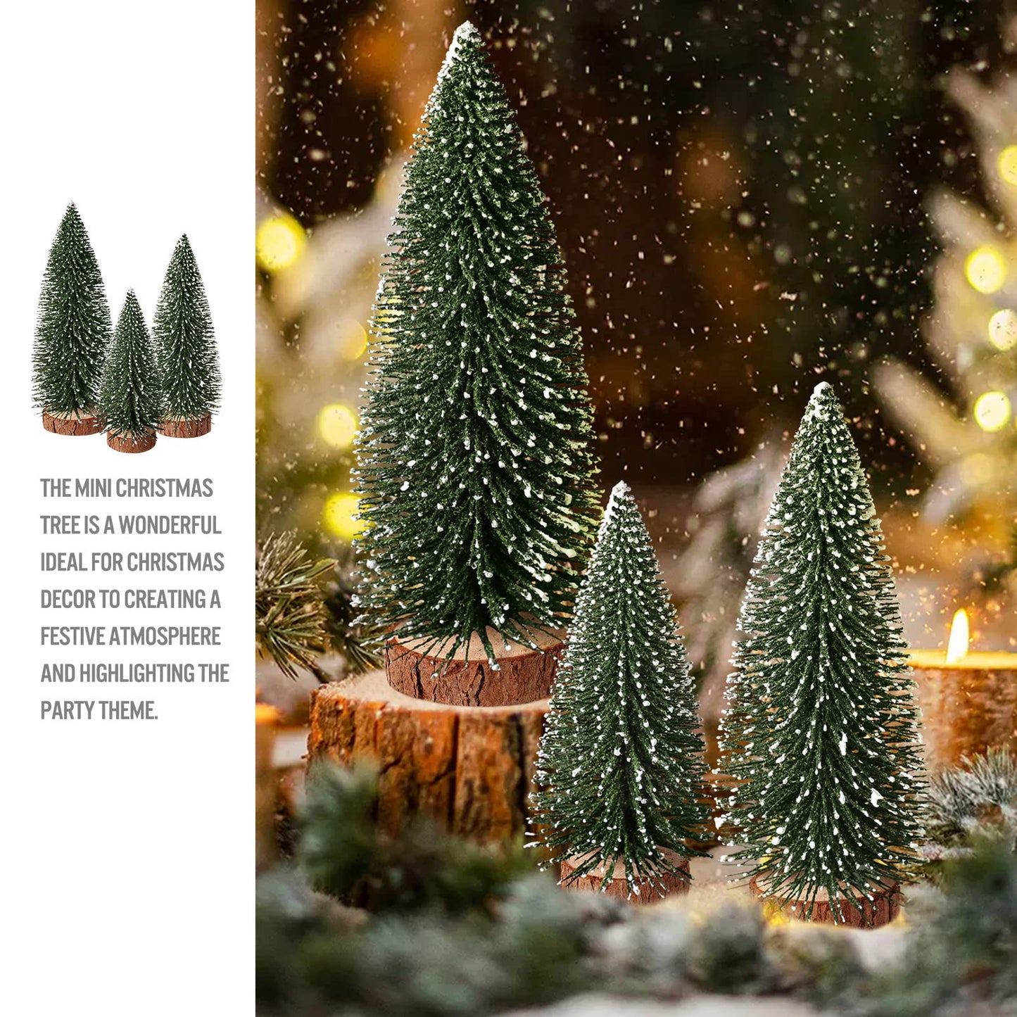 9Pcs Mini Christmas Trees Christmas Decor Artificial Christmas Decorations with 4 Sizes, Christmas Tree Bottle Brush Trees Christmas Table Decorations (Green Silver)