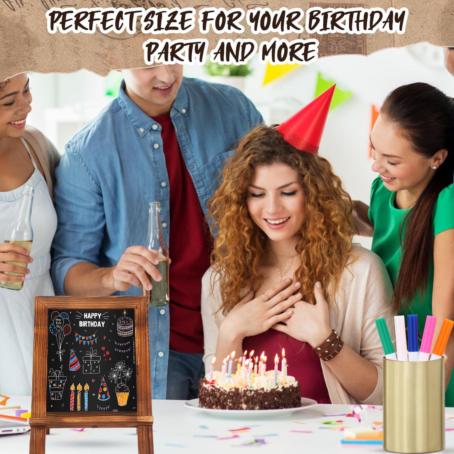 Harloon 3 Pack Christmas Office Products Framed Tabletop Chalkboard Sign 9.5" x 14" with Built-in Ledge and Folding Stand with 5 Chalk Marker for Wedding Kitchen School Birthday(Rustic Brown)
