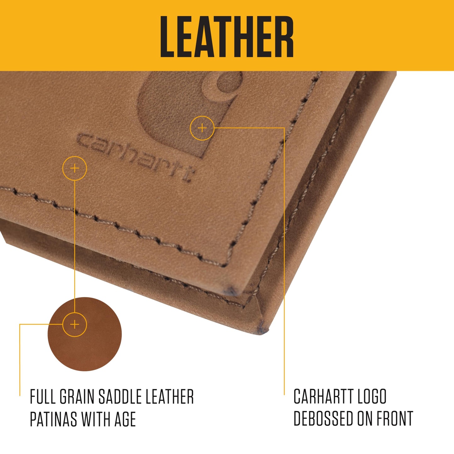Carhartt Men’s Full Grain Saddle Leather Wallets, RFID Blocking Bifold, Trifold, and Front Pocket Options, Gifts for Men