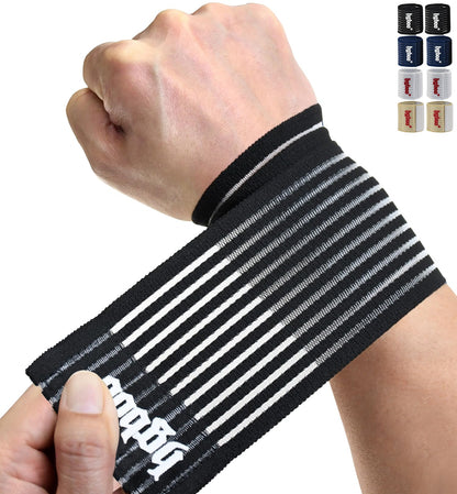 HGBOO Compression Wrist Bands (2 PCS), High-Elastic Straps Wrist Wraps Wrist Brace for Sports Weightlifting Tennis Basketball Tendonitis Carpal Tunnel Arthritis - Breathable Fabric (Black)