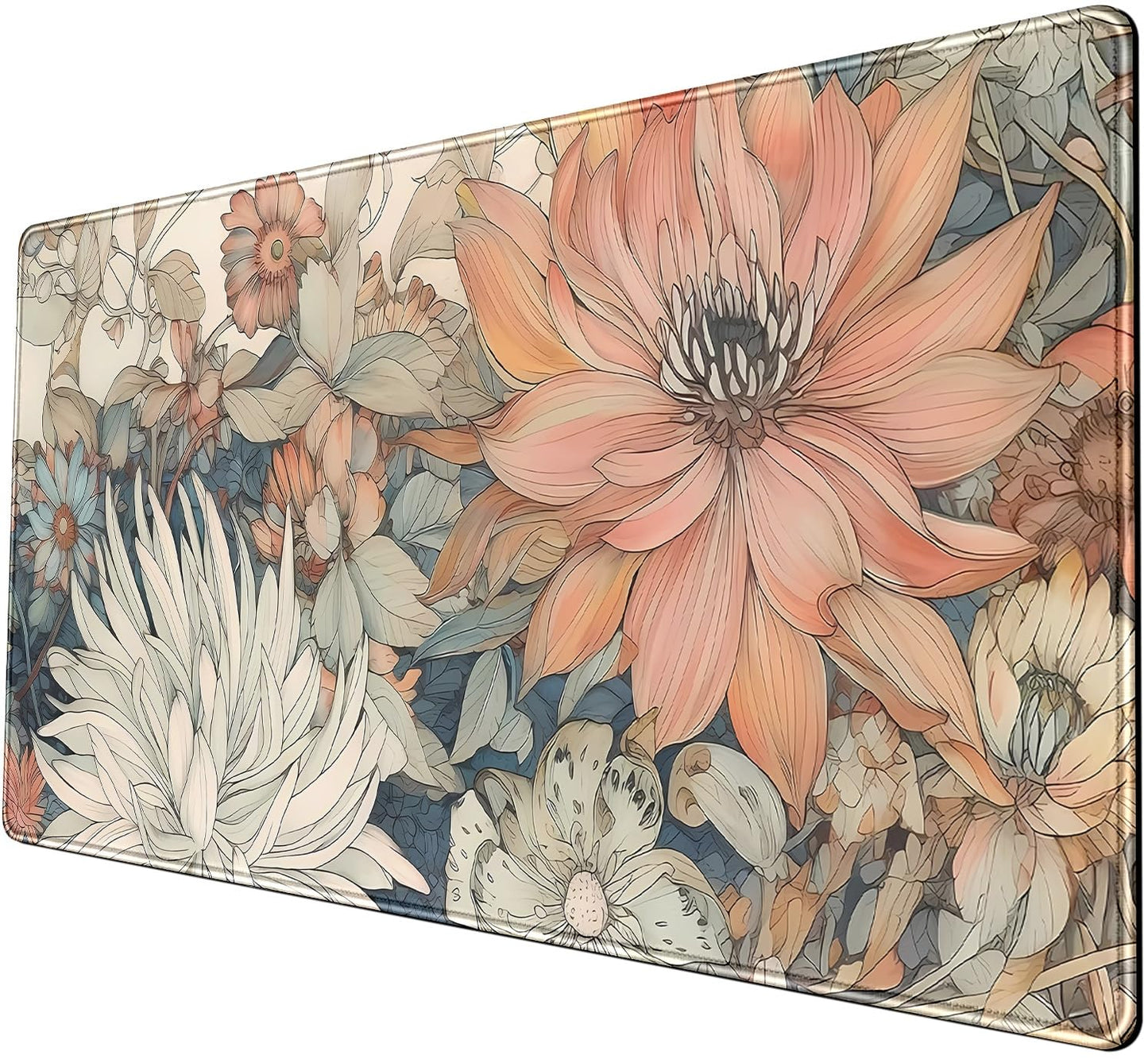 Nasdalgias Japanese Floral Desk Mat Boho Aesthetic Flower Desk Matt for Desktop Large XXL Gaming Mouse Pad Extended Deskpad Laptop Keyboard Computer Mat Office Decor for Women 31.5 X 15.7