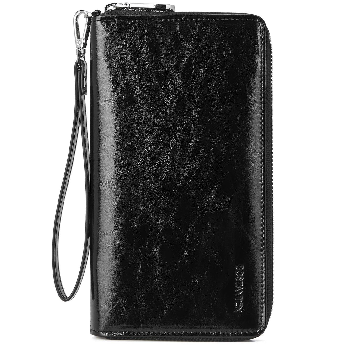 BOSTANTEN Leather Wallet for Women RFID Blocking Zip Around Credit Cards Holder Phone Clutch Black