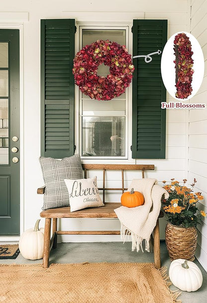 Fall Wreaths for Front Door, 24 inch Fall Hydrangea Wreaths for Front Door Outside Large Artificial Autumn Floral Wreath for Thanksgiving Harvest Christmas Wall Mantel Porch Indoor Outdoor Decor