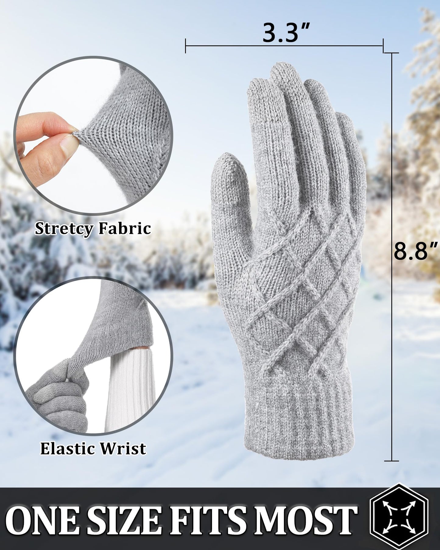 REACH STAR 2 Pairs Winter Gloves for Women, Touch Screen Thermal Knit Lining Warm Gloves for Cold Weather, For Running Driving Hiking Christmas Gifts Stocking Stuffers
