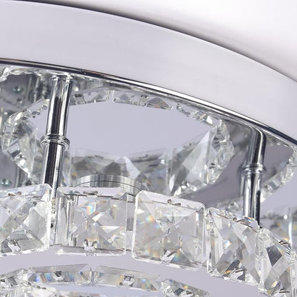 CXGLEAMING 15.7" Modern LED Ceiling Light Flush Mount Crystal Chandelier Light Fixture Round Moon Shape Modern Chandeliers for Living Room Bedroom Bathroom Hallway(3 Color Changable)