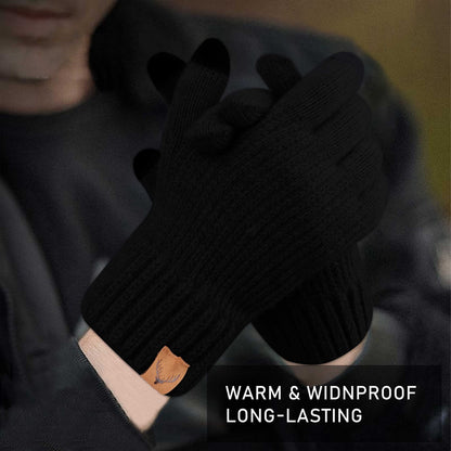 Winter Touchscreen Gloves For Men - Touchscreen Knitted Gloves Thermal Gloves Warm Fleece Lined Elastic Winter Texting Mittens For Running