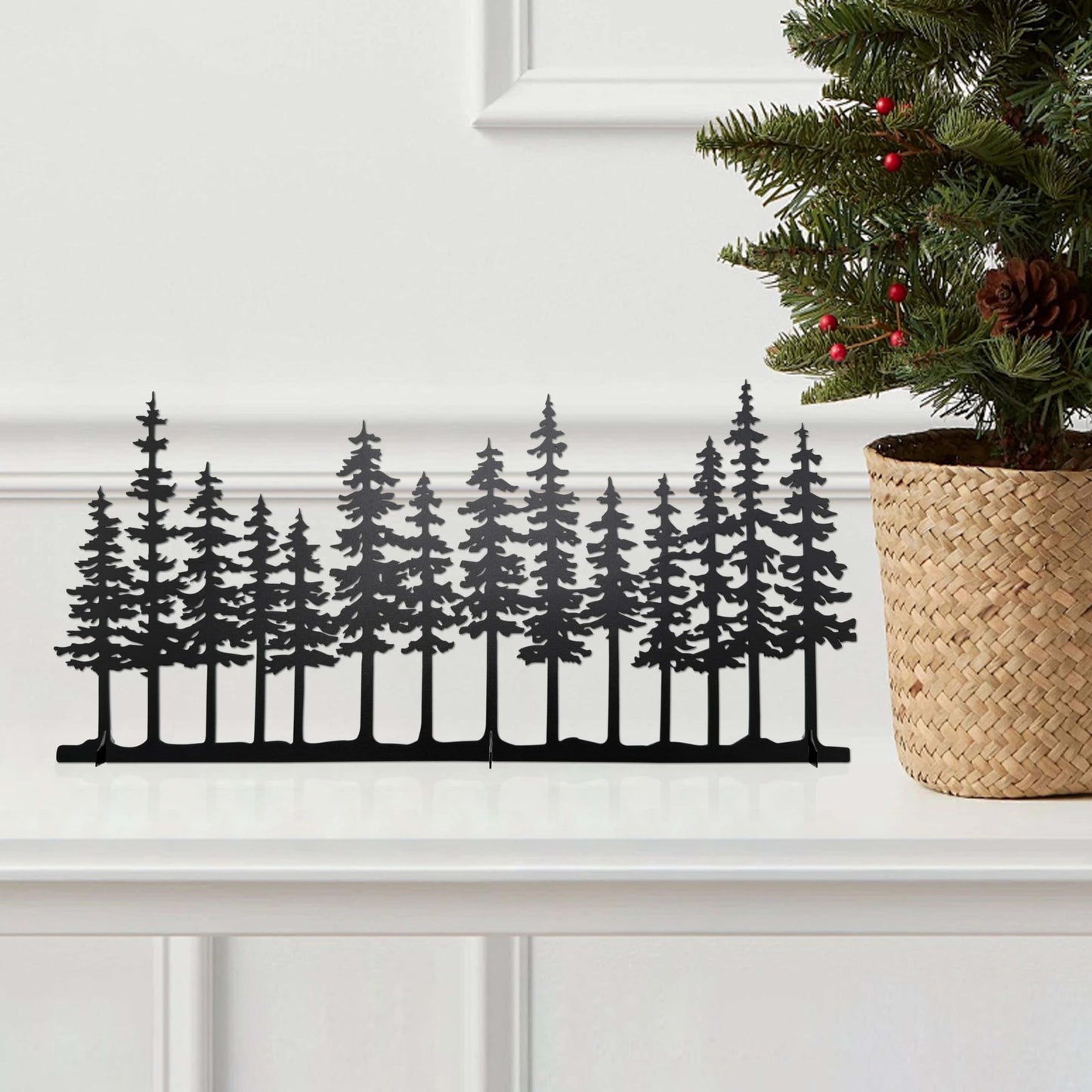 dryelves Metal Pine Tree Decor, Cabin Forest Tree and Nature Rustic Tabletop Decor, Mantel Centerpieces Shelf Decorations, Housewarming Gifts for Home Farmhouse Living Room Bedroom(Black)