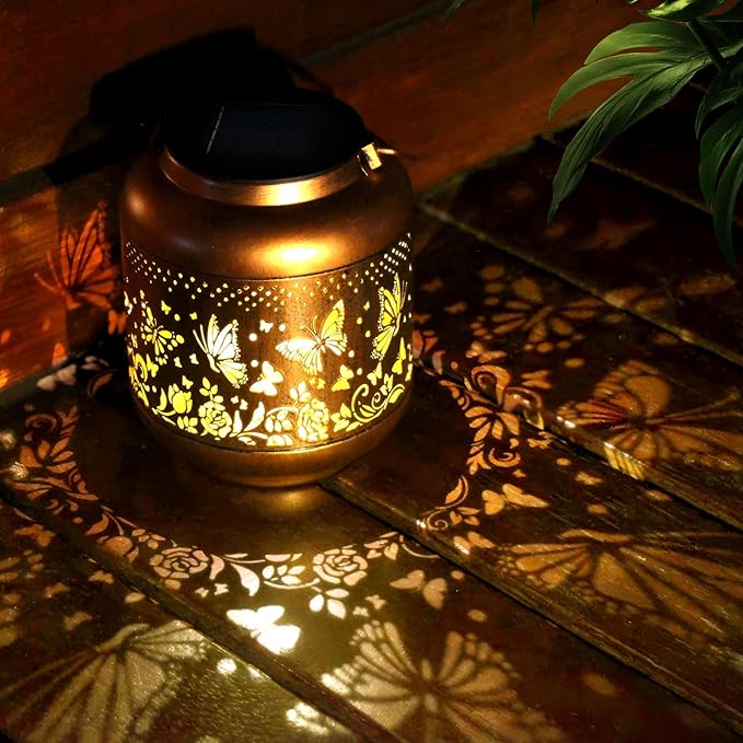Butterfly Solar Lanterns Outdoor Hanging, Waterproof Metal Solar Lights Outside for Garden Porch Yard Patio Pathway Tabletop Landscape Decor, LED Lantern Gifts for Women Mom Grandma