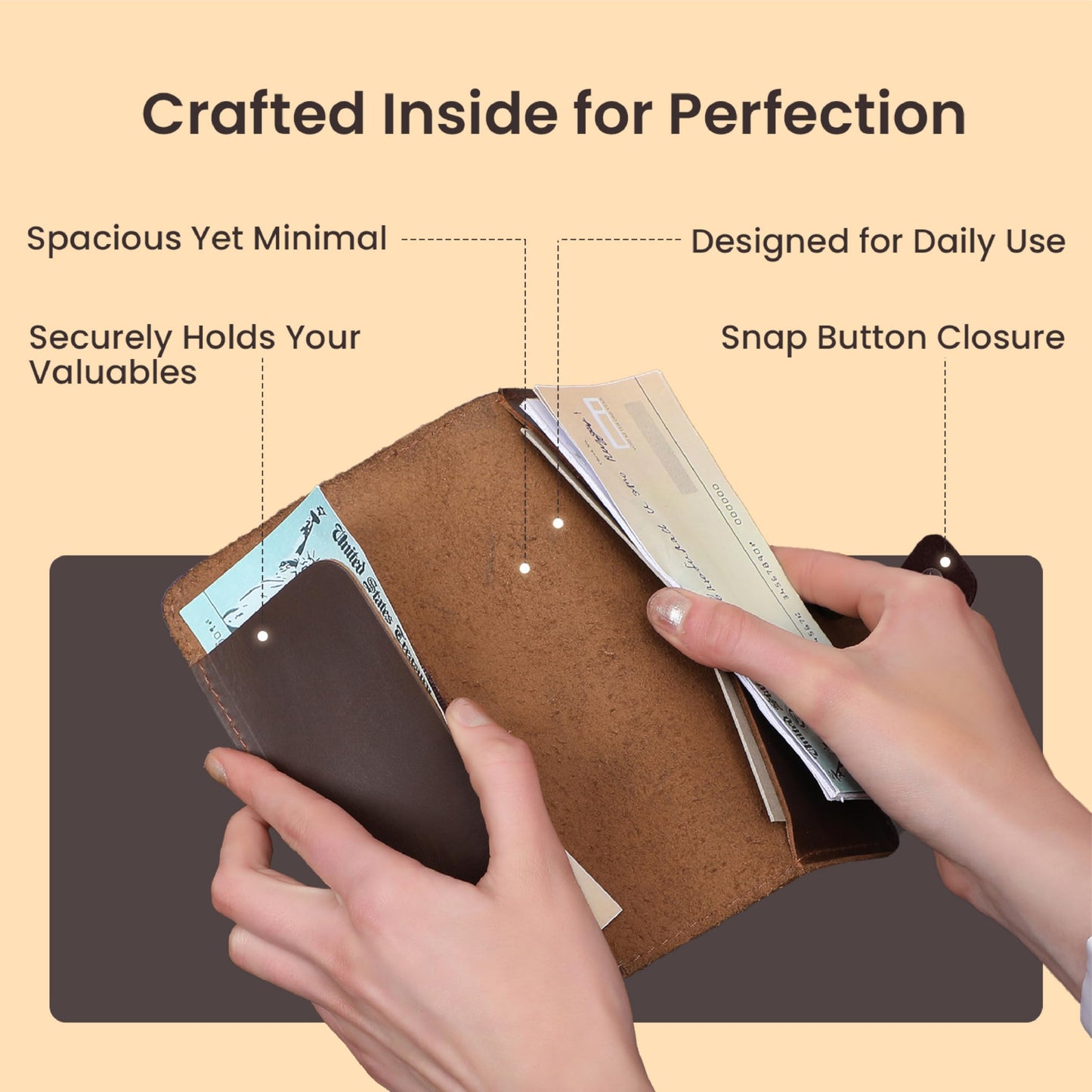 TheAntiq Leather Checkbook Cover with Pen Loop, Full Grain Check Book Holder Wallet for Personal & Duplicate Checks, Slim Money Organizer for Men & Women – Brown