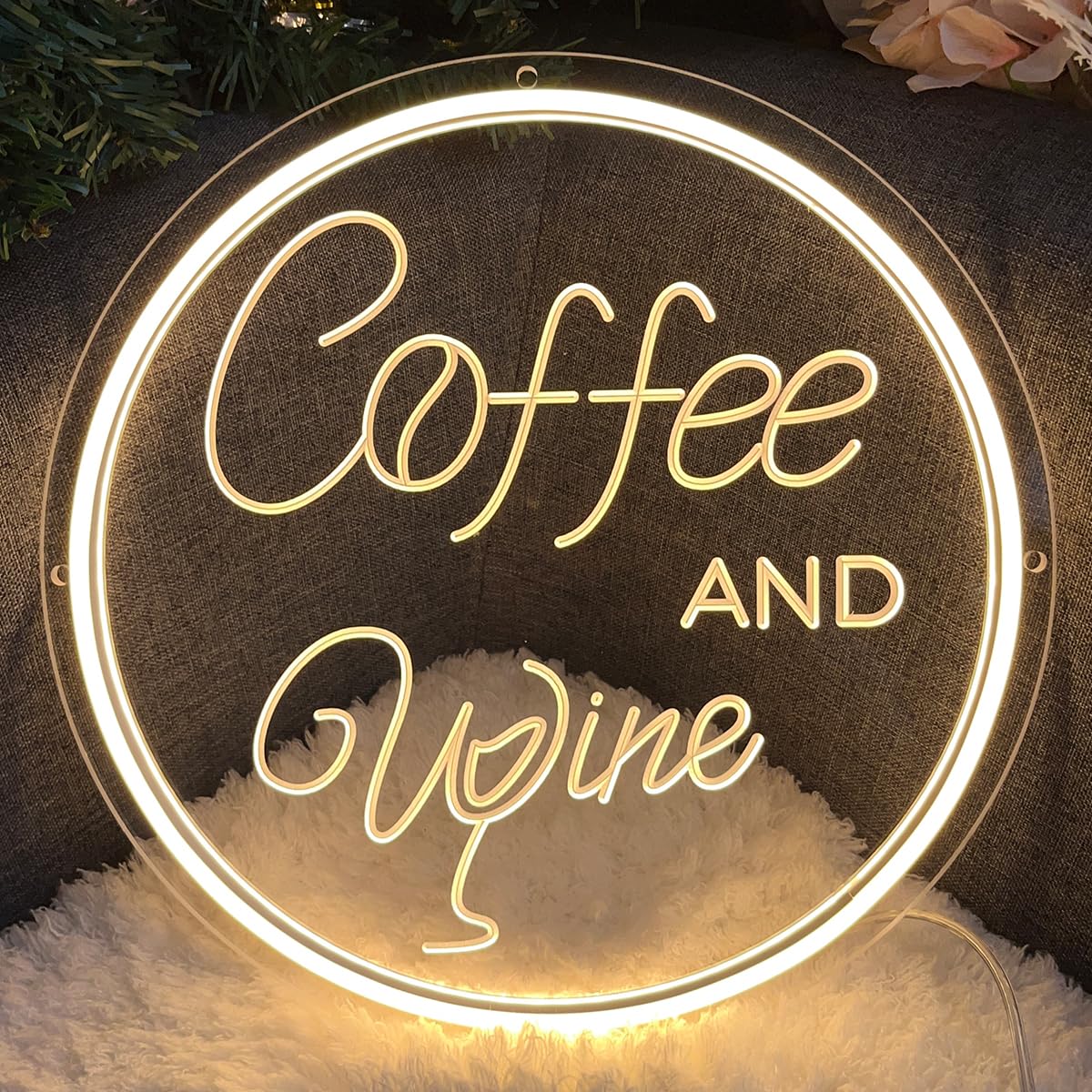 Coffee & Wine Neon Sign For Wall Decor 3D Art Carving Design Indoor Bedroom Led Neon Signs Backdrop Flex Christmas Party Business Shop Window Wedding Living Room Birthday Gift(Warm White,USB,30×30CM)