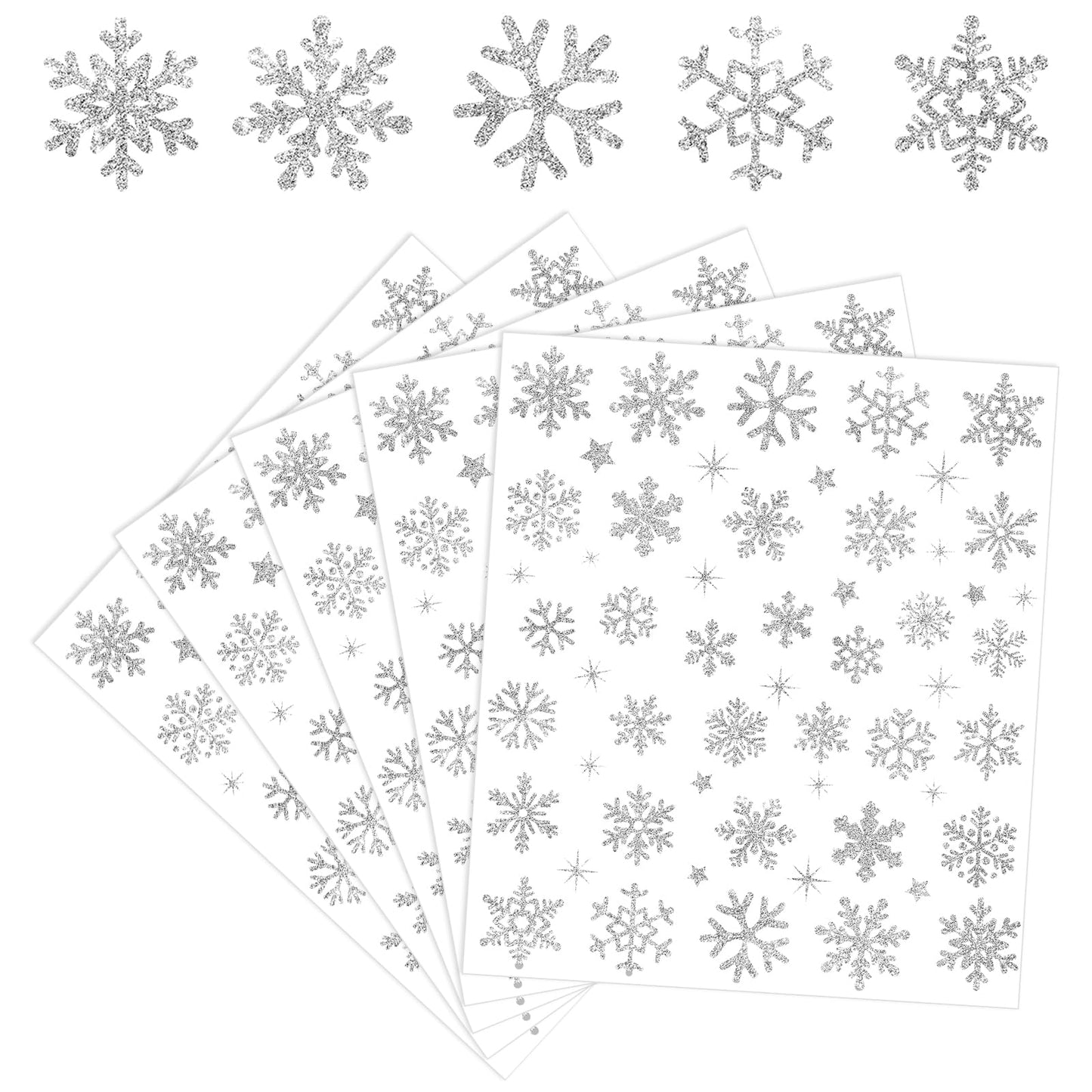 Whaline 330 Pcs Winter Glitter Stickers Silver Snowflake Decals Self Adhesive Stickers for Christmas Home Party DIY Crafts Supplies, 10 Sheets