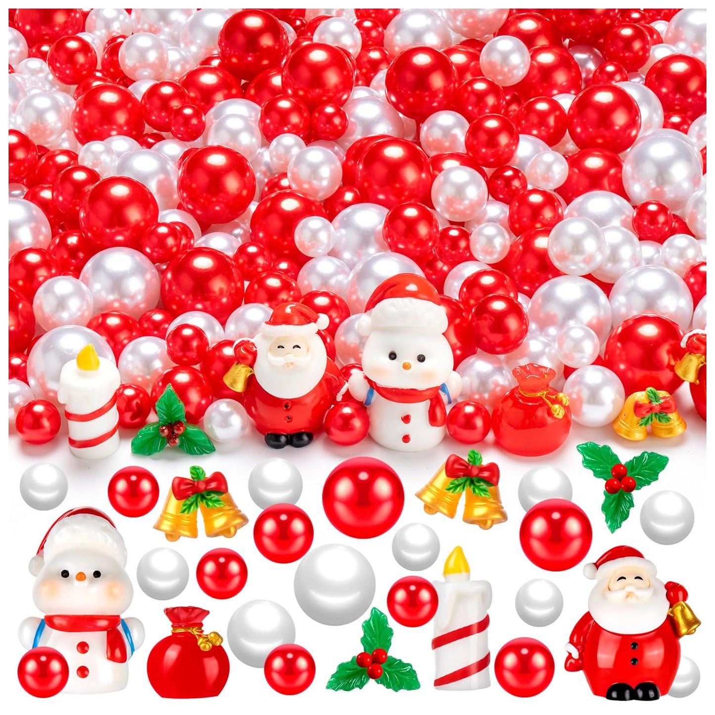 100Pcs Christmas Vase Filler, Red and White Floating Vase Fillers for Table Centerpieces Decorations