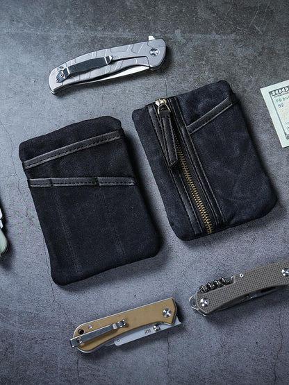 Sayram SP6 EDC Pouch, Waxed Canvas Compact Pocket Organizer, EDC Pocket Pouch for Men, Zippered Pocket Pouch, Mini EDC Organizer for Everyday Carry, Multitool Organizer Pouch (Oil Wax Black)
