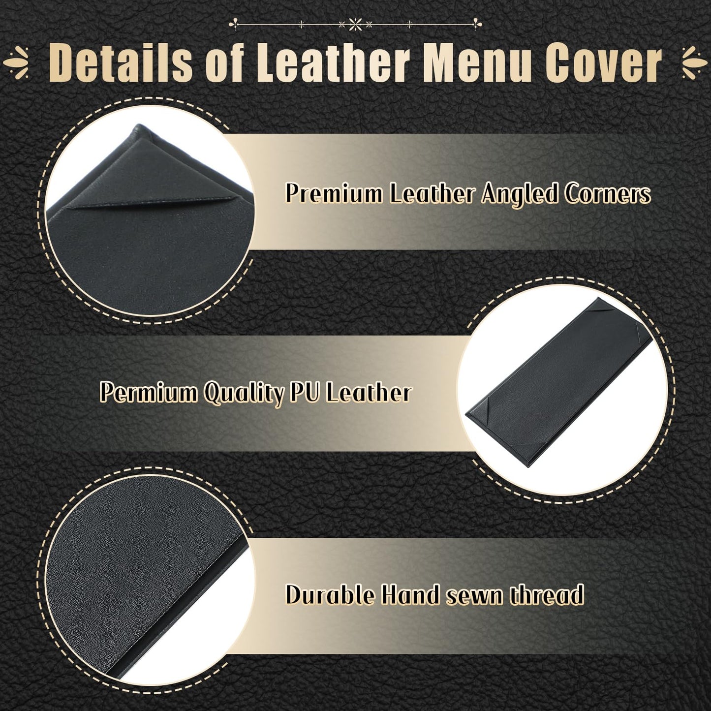 FLKQC Menu Covers 4.25" x 11" – 10 Pack 1 View Black PU Leather Restaurant Menu Holders, Single Panel with Angled Corners for Food Menus, Wine Lists & Drink Specials & Cocktail, Perfect for Parties