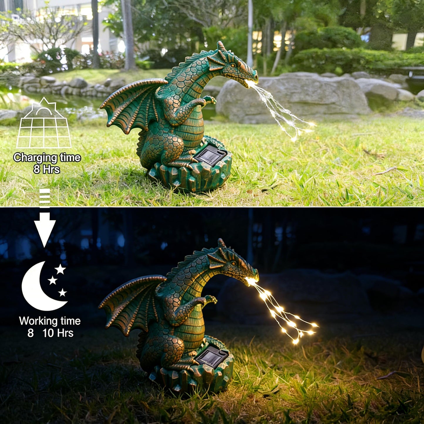 JOYBEE Dragon Solar Garden Statues Outdoor Decoration with LED Light Strings,Dragon Figurine Solar Lights Lawn Décor,Outside Statue Ornament for Patio, Balcony, Yard,Unique Gifts for Mom Grandma