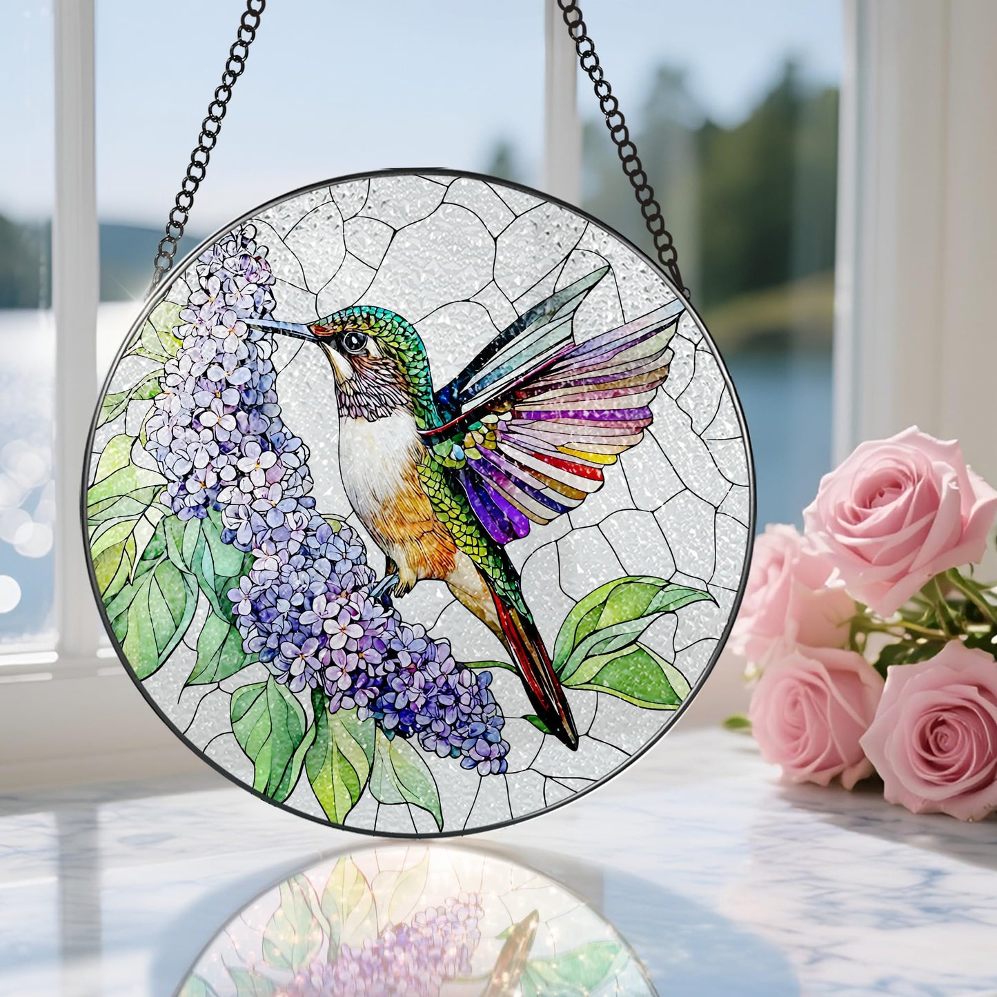 Stained Glass Window Hanging, 8 Inch Hummingbird Sun Catchers, Stained Glass Suncatcher, Window Decor, Gifts for Mothers Day, Birthday, Christmas, Hummingbird Gifts, Gift for Women Mom and Grandma