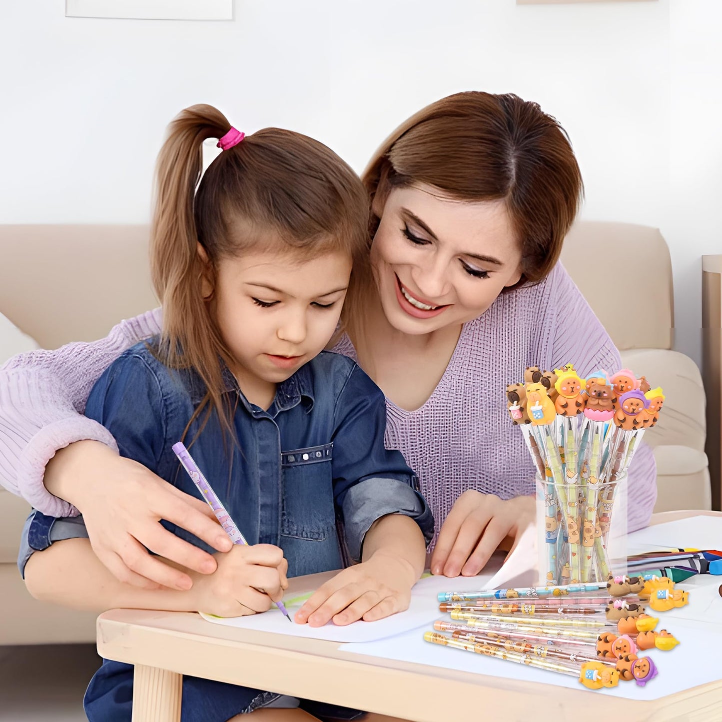 Ulema 48 Pieces Cute Capybara Stackable Pencils Capybara Study Supplies Translucent Multi Point Push Fun Pencils Gifts for School Supplies Classroom Rewards.