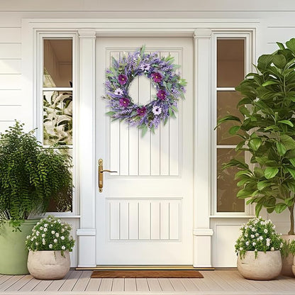 24" Lavender Wreath for Front Door - Artificial Floral Lush Summer Wreath with Adjustable Headband & DIY Decor for Wall, Home, Wedding, Party, Christmas (Purple)