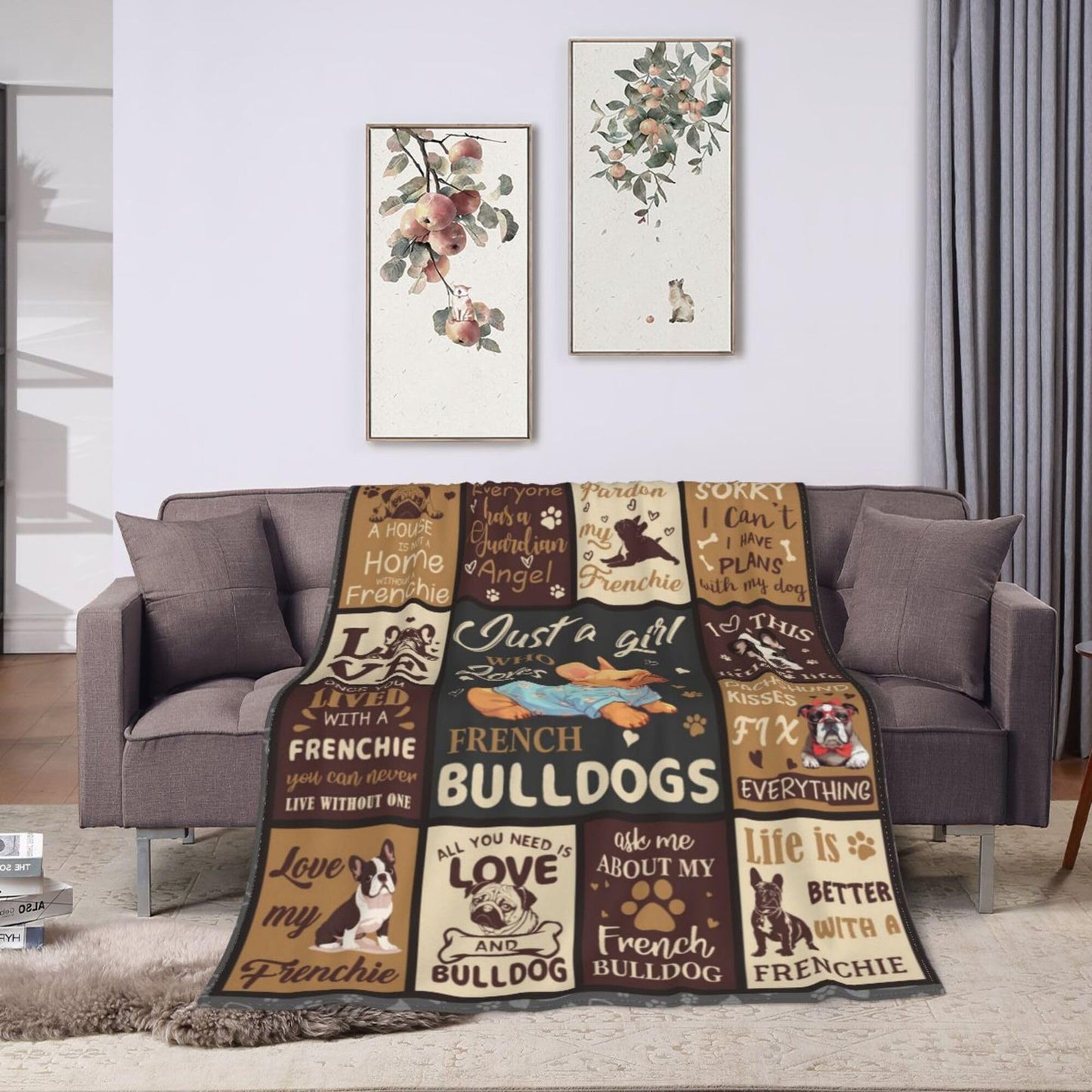 French Bulldog Lover Gift for Women - 50"x40" Ultra Soft Plush Flannel Fleece French Bulldog Throw Blanket, Cozy Fluffy Decor for Couch Bed, Christmas Birthday Present