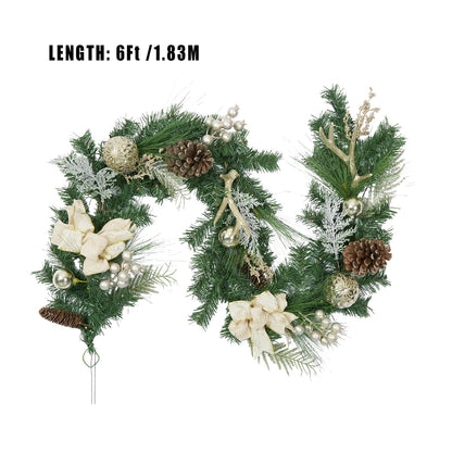 Adeeing 6 FT Christmas Garland with Lights, Pre-lit Outdoor Garland with Battery Operated 20 LED Lights, Holiday Garland with Stars, Flower, Berry Branches(Gold)