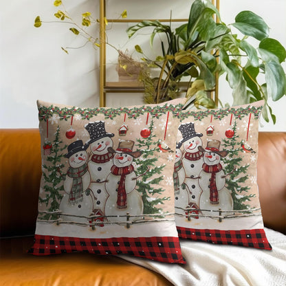 Giwawa Winter Snowman Throw Pillow Covers 18x18 Inch Set of 2 Red Buffalo Plaid Cushion Cover Accent Pillow Protector for Home Sofa Bedroom Decor