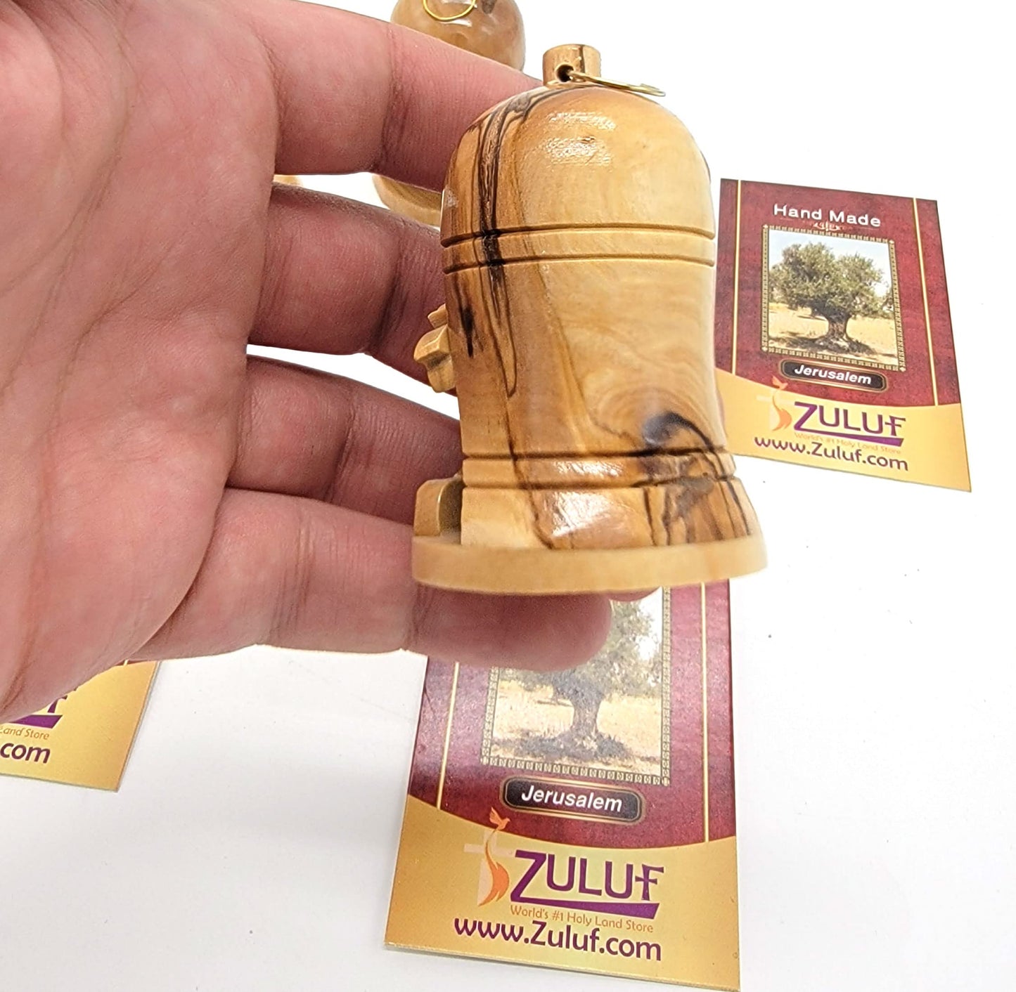 Zuluf Bulk Olive Wood Bell Christmas Ornaments from Bethlehem - Religious Nativity, Catholic Chrismons for Christmas Tree, Holy Land Israel Souvenirs, Christian Decorations Set of 4