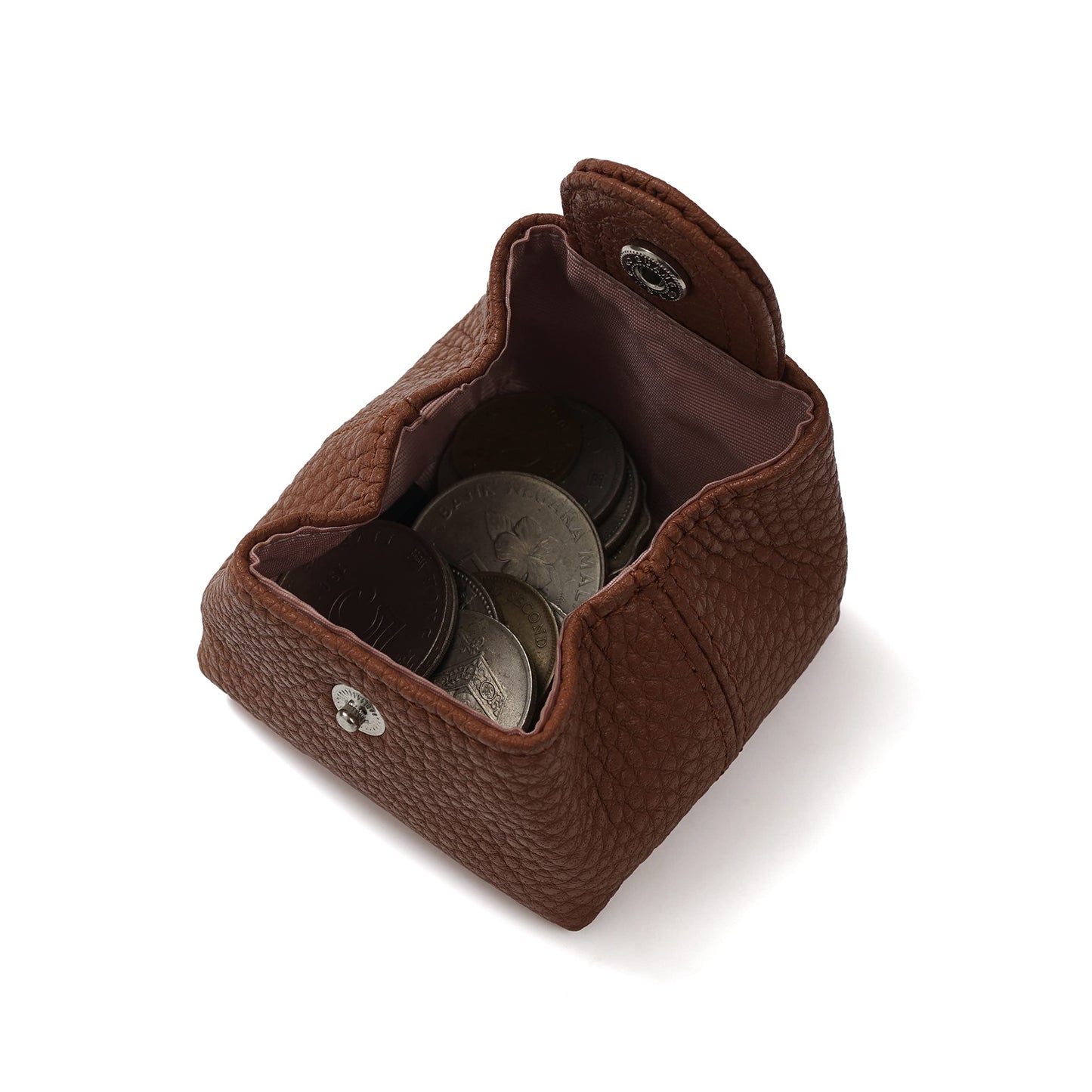 Cockatoo Genuine Leather Coin Pouch Change Holder, Mini Snap Pocket Wallet for Men Women (Brown, Small)